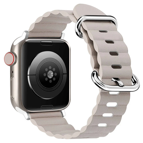 Watch Strap for Apple Watch Series 11 10 42mm / 9 8 7 41mm / SE3 SE2 SE 6 5 4 40mm / 3 2 1 38mm Wave Wrist Band Genuine Leather - Starlight - 1