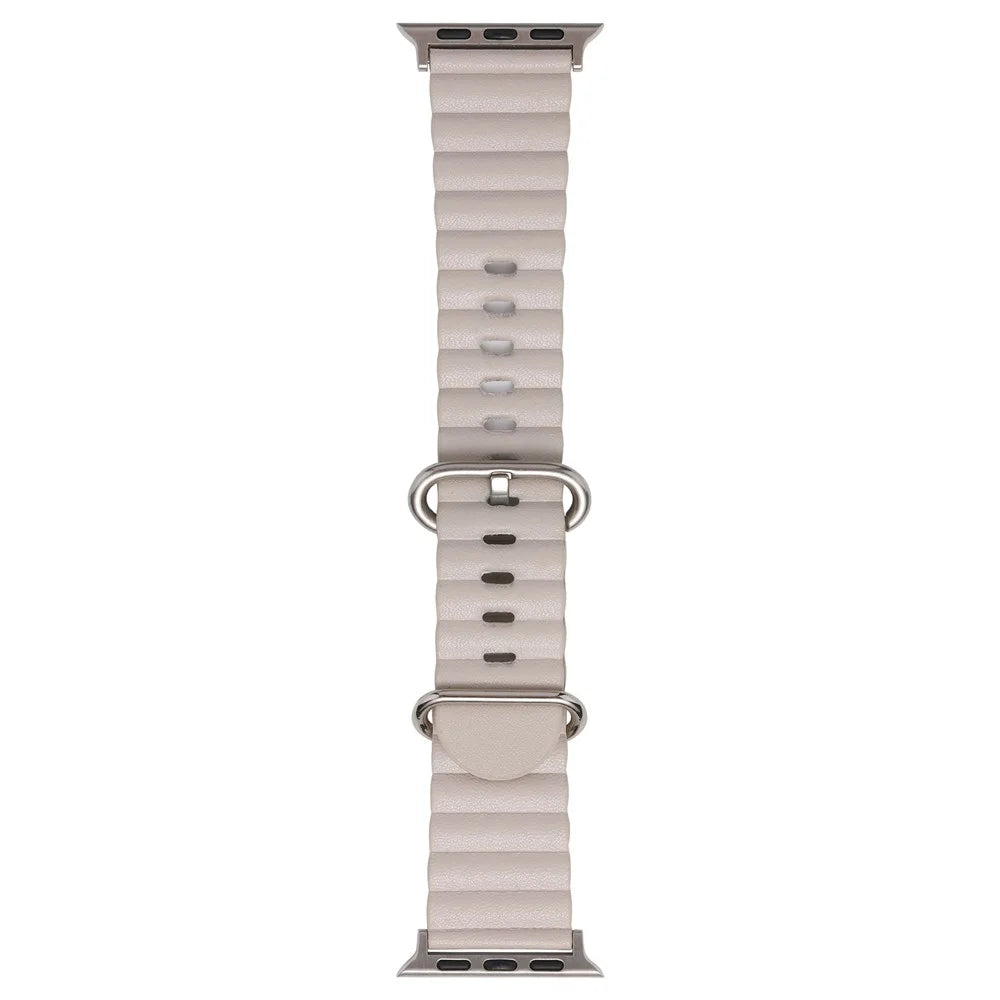 Watch Strap for Apple Watch Series 11 10 42mm / 9 8 7 41mm / SE3 SE2 SE 6 5 4 40mm / 3 2 1 38mm Wave Wrist Band Genuine Leather - Starlight - 2
