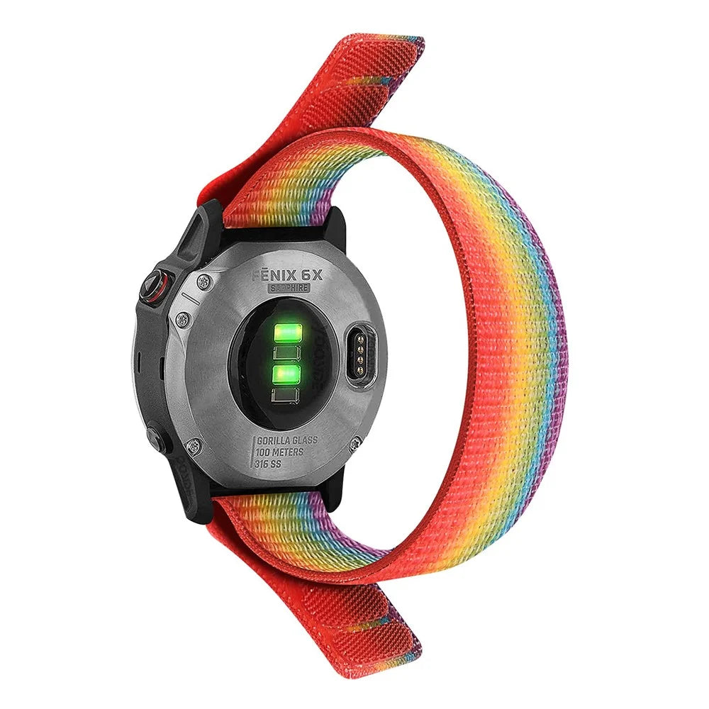 For Garmin Descent G1 / Fenix 7 / 6 Pro  /  5 Plus Nylon Watch Band Adjustable Sport Loop Strap Wristband Replacement Bracelet - Rainbow - 1