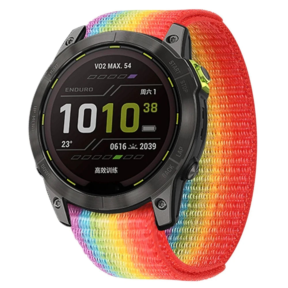 For Garmin Descent G1 / Fenix 7 / 6 Pro  /  5 Plus Nylon Watch Band Adjustable Sport Loop Strap Wristband Replacement Bracelet - Rainbow - 2