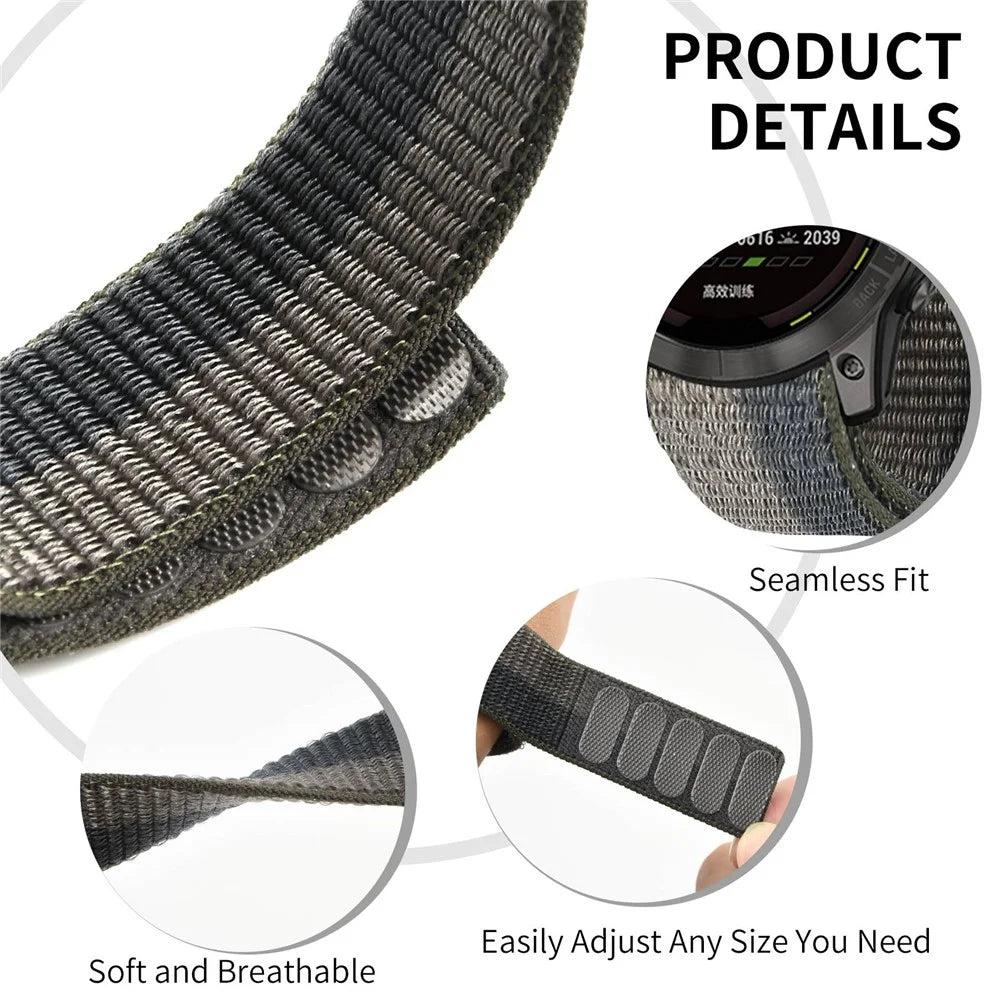 For Garmin Descent G1 / Fenix 7 / 6 Pro  /  5 Plus Nylon Watch Band Adjustable Sport Loop Strap Wristband Replacement Bracelet - Rainbow - 4