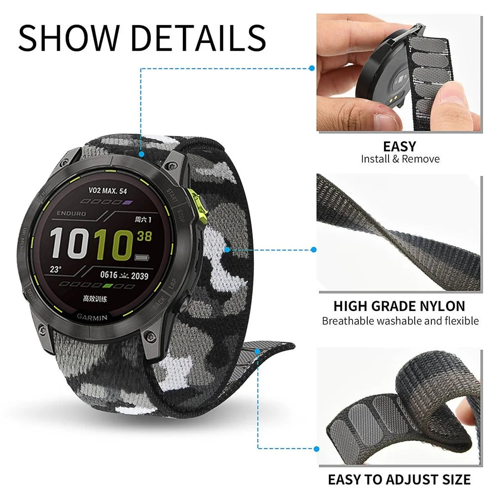 For Garmin Descent G1 / Fenix 7 / 6 Pro  /  5 Plus Nylon Watch Band Adjustable Sport Loop Strap Wristband Replacement Bracelet - Rainbow - 7