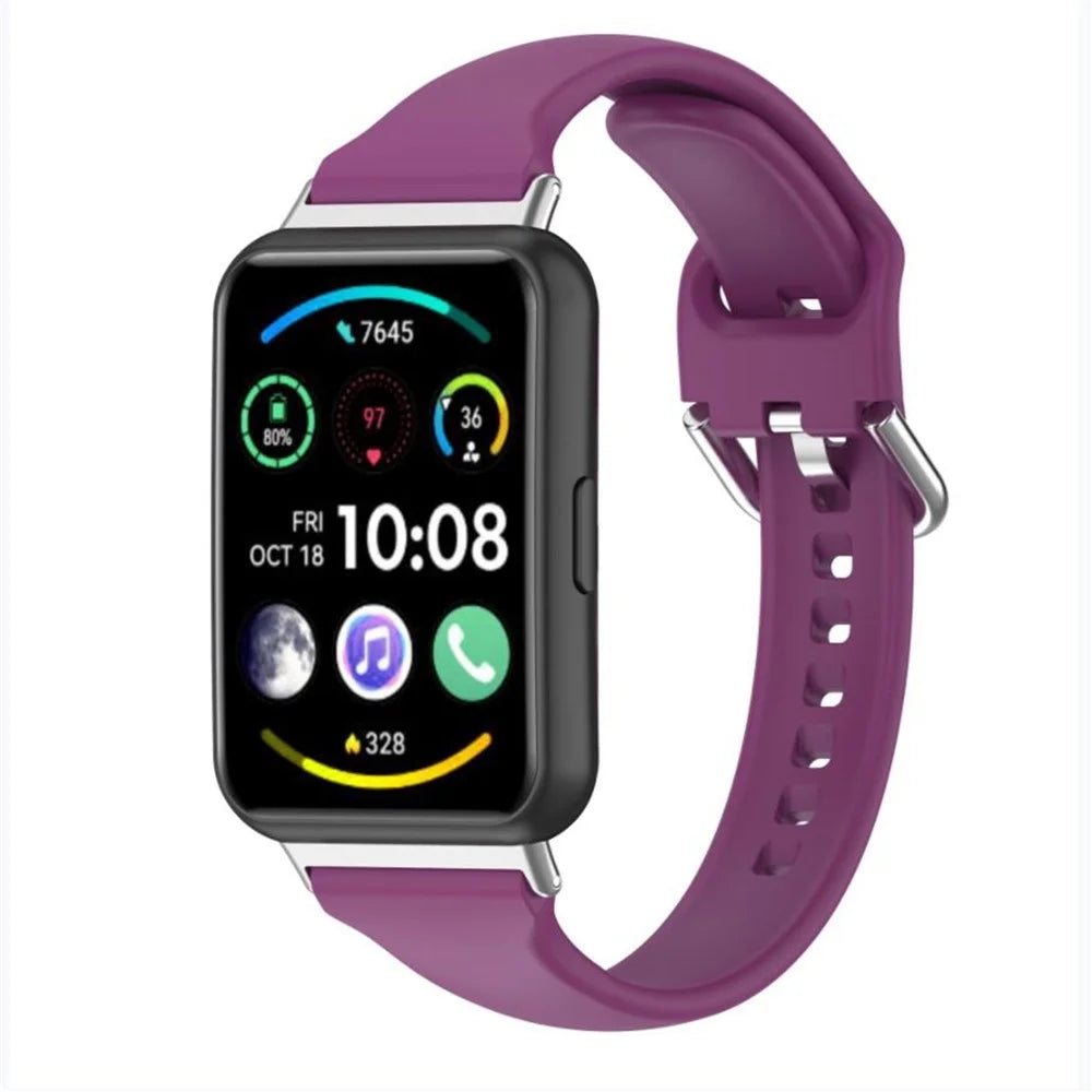 For Huawei Watch Fit 2 Silicone Watch Band Quick Release Sport Strap Replacement Bracelet - Dark Purple - 5