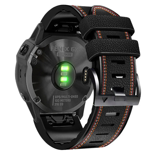 For Garmin Enduro / Tactix Delta / Tactix 7 Pro PU Leather Coated Silicone Watch Band 26mm Three-color Stitching Line Strap - Black - 1