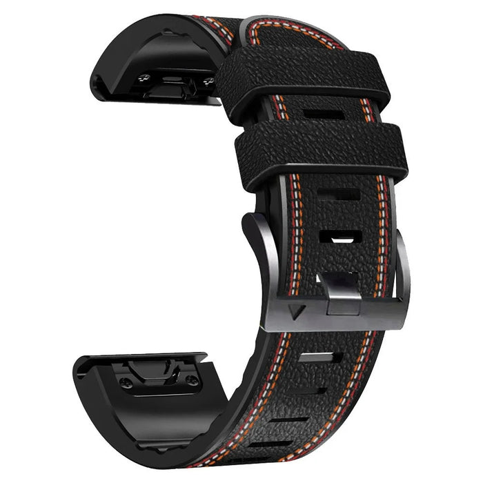 For Garmin Enduro / Tactix Delta / Tactix 7 Pro PU Leather Coated Silicone Watch Band 26mm Three-color Stitching Line Strap - Black - 2