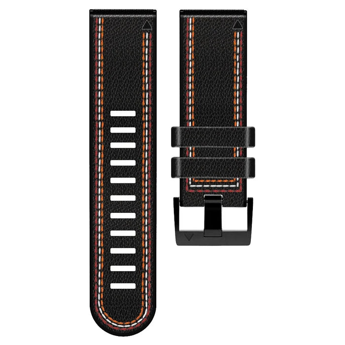 For Garmin Enduro / Tactix Delta / Tactix 7 Pro PU Leather Coated Silicone Watch Band 26mm Three-color Stitching Line Strap - Black - 4