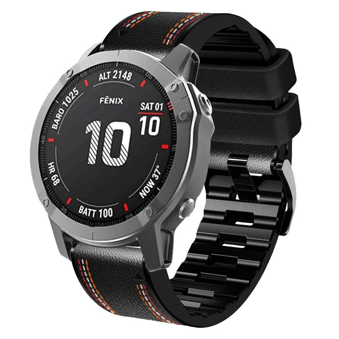 For Garmin Enduro / Tactix Delta / Tactix 7 Pro PU Leather Coated Silicone Watch Band 26mm Three-color Stitching Line Strap - Black - 5
