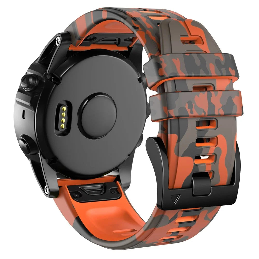 For Garmin Fenix Enduro / Tactix Delta / Tactix 7 Pro Printed Pattern Watch Band Soft Silicone 26mm Quick Release Wristband Strap - Camouflage Orange - 1