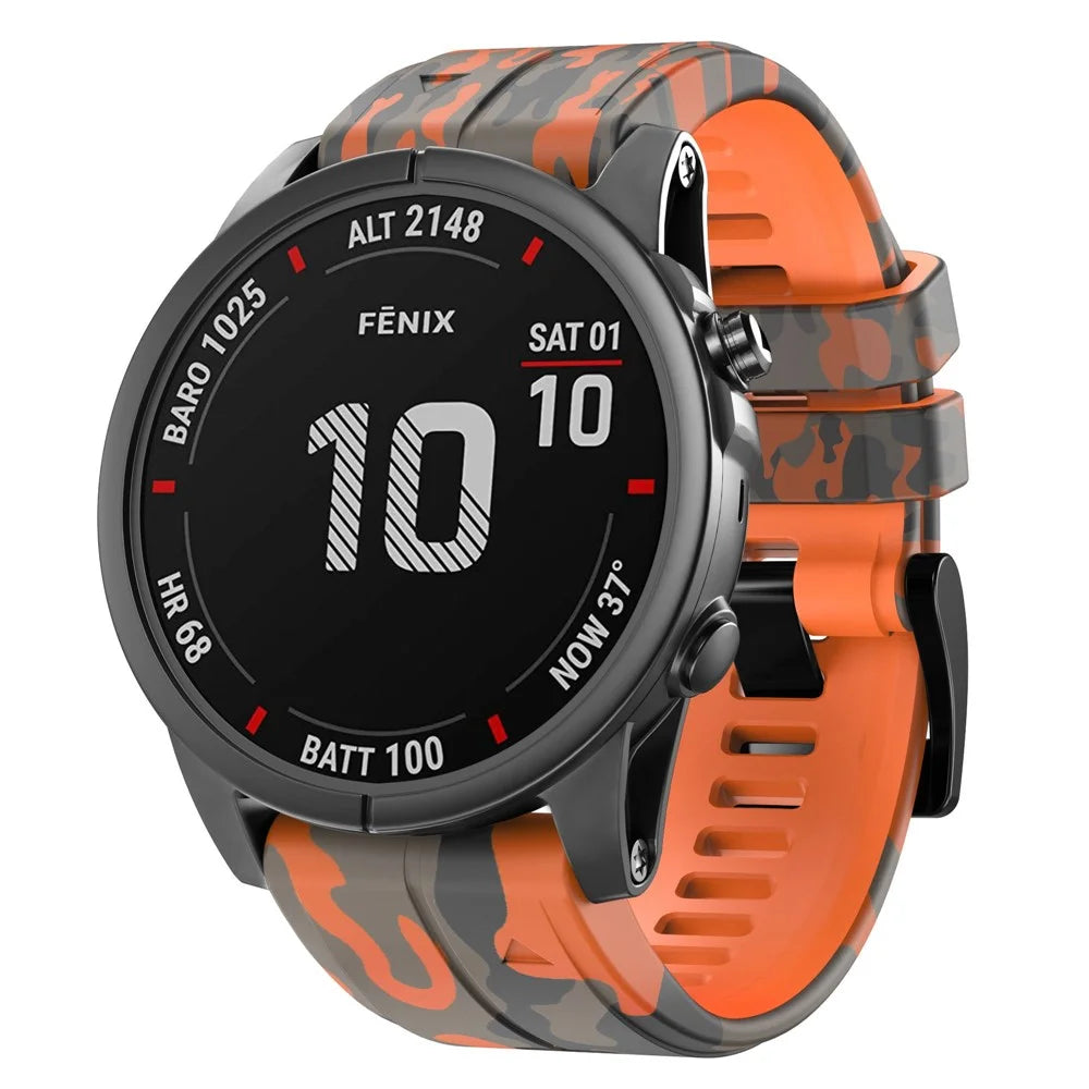 For Garmin Fenix Enduro / Tactix Delta / Tactix 7 Pro Printed Pattern Watch Band Soft Silicone 26mm Quick Release Wristband Strap - Camouflage Orange - 4