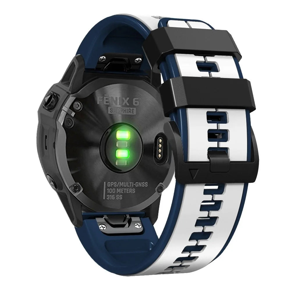 For Garmin Enduro / Tactix Delta / Tactix 7 Pro Pin Texture Silicone Watch Band 26mm Dual Colors Replacement Wrist Strap - White  /  Dark Blue - 1