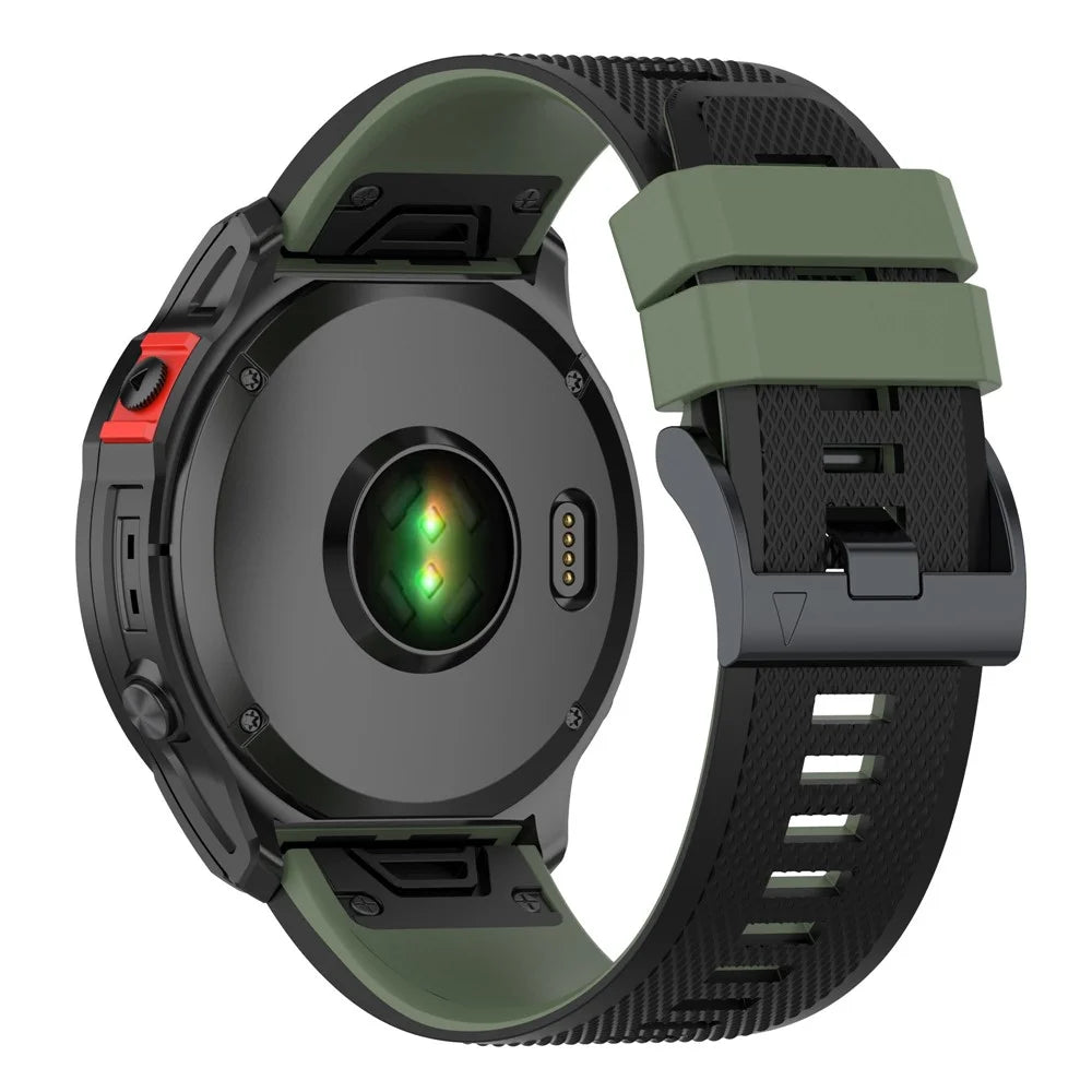 For Garmin Enduro / Tactix Delta / Tactix 7 Pro Dual Colors Replacement Wrist Band 26mm Textured Silicone Watch Strap - Blackish Green  /  Black - 1