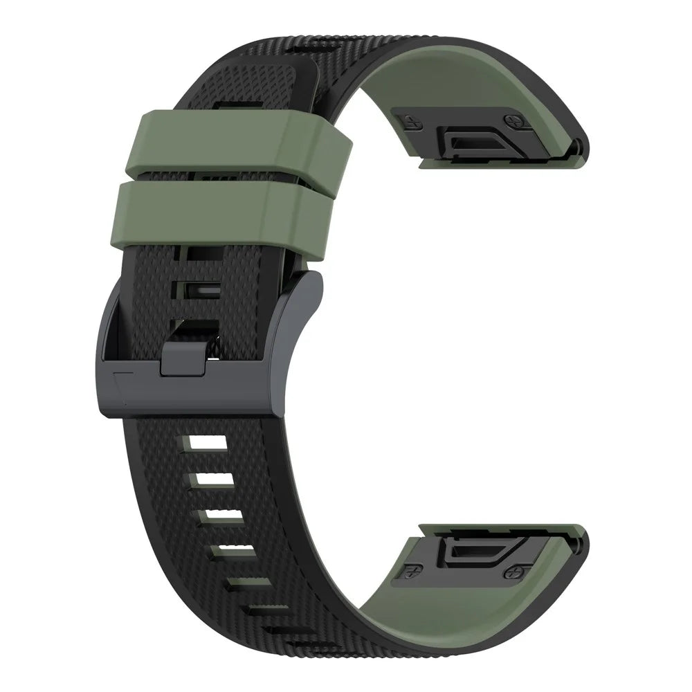 For Garmin Enduro / Tactix Delta / Tactix 7 Pro Dual Colors Replacement Wrist Band 26mm Textured Silicone Watch Strap - Blackish Green  /  Black - 2