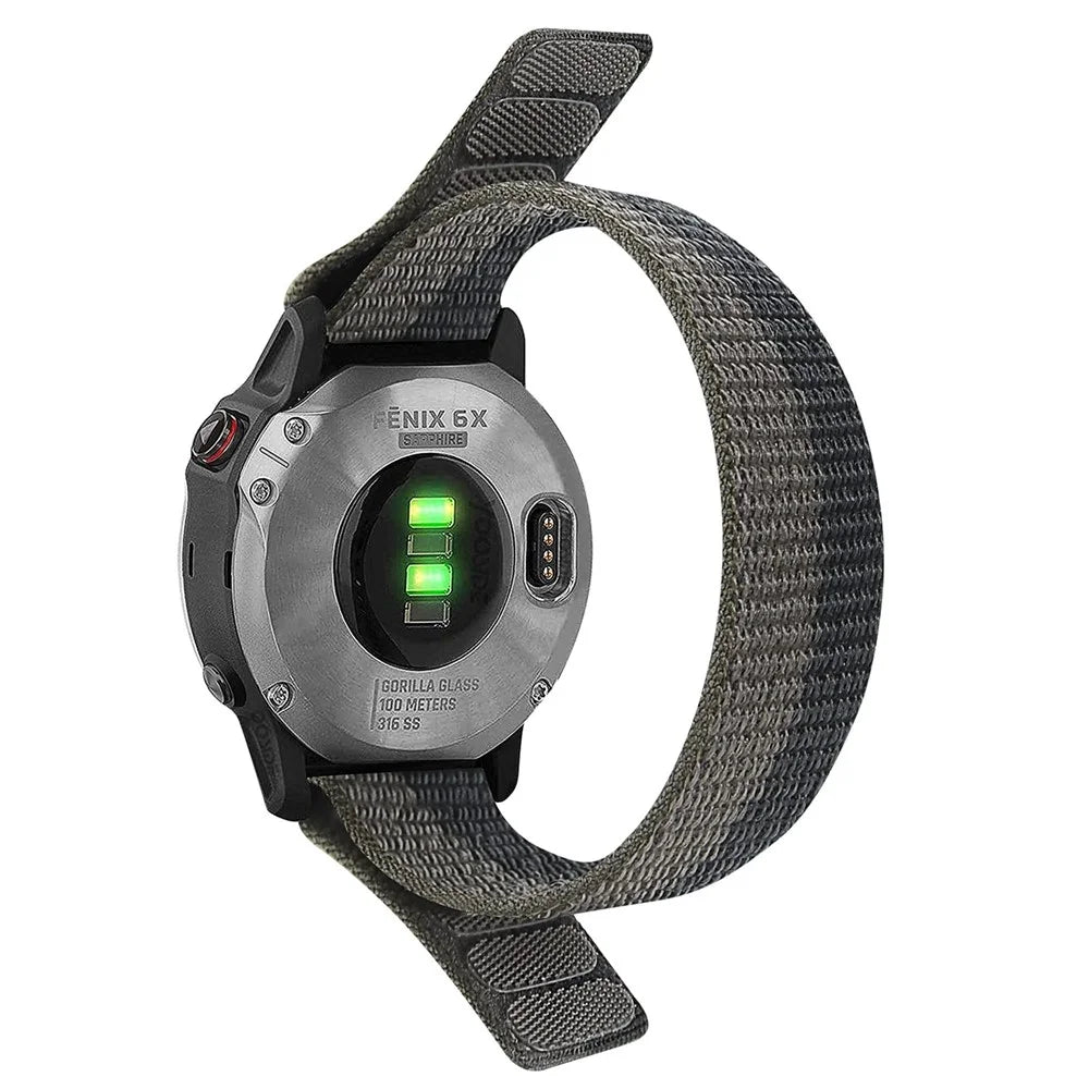 For Garmin Tactix 7 Pro / Fenix 7X / 6X Pro Replacement Nylon Watch Band 26mm Adjustable Magic Tape Wrist Strap - Black / Grey - 1