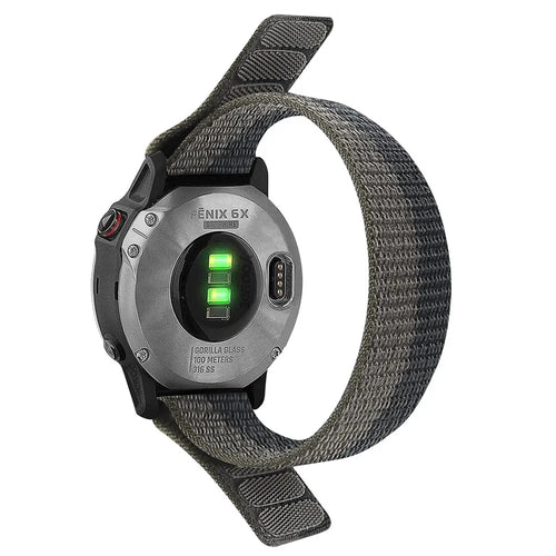 For Garmin Tactix 7 Pro / Fenix 7X / 6X Pro Replacement Nylon Watch Band 26mm Adjustable Magic Tape Wrist Strap - Black / Grey - 1