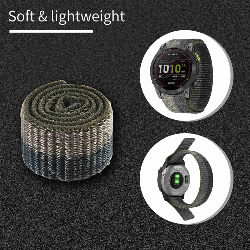 For Garmin Tactix 7 Pro / Fenix 7X / 6X Pro Replacement Nylon Watch Band 26mm Adjustable Magic Tape Wrist Strap - Black / Grey - 5