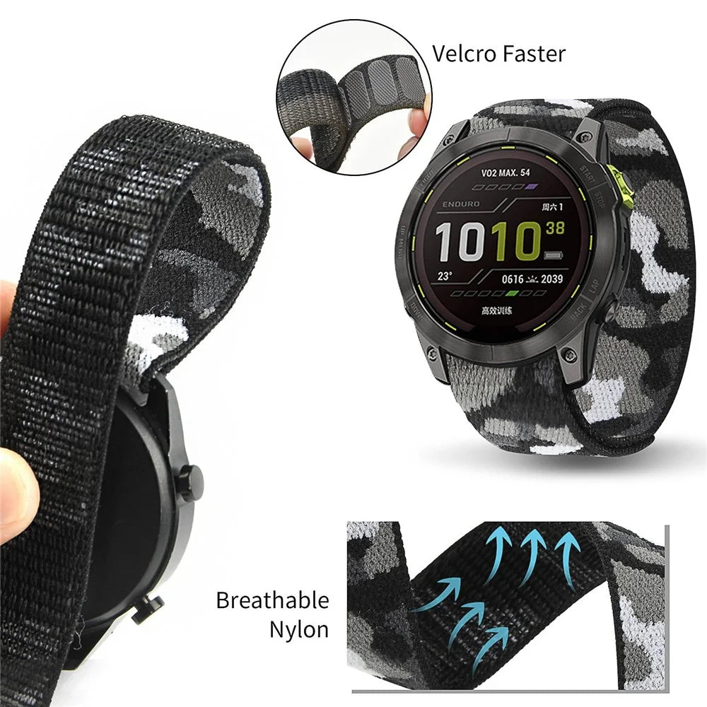 For Garmin Tactix 7 Pro / Fenix 7X / 6X Pro Replacement Nylon Watch Band 26mm Adjustable Magic Tape Wrist Strap - Black / Grey - 7