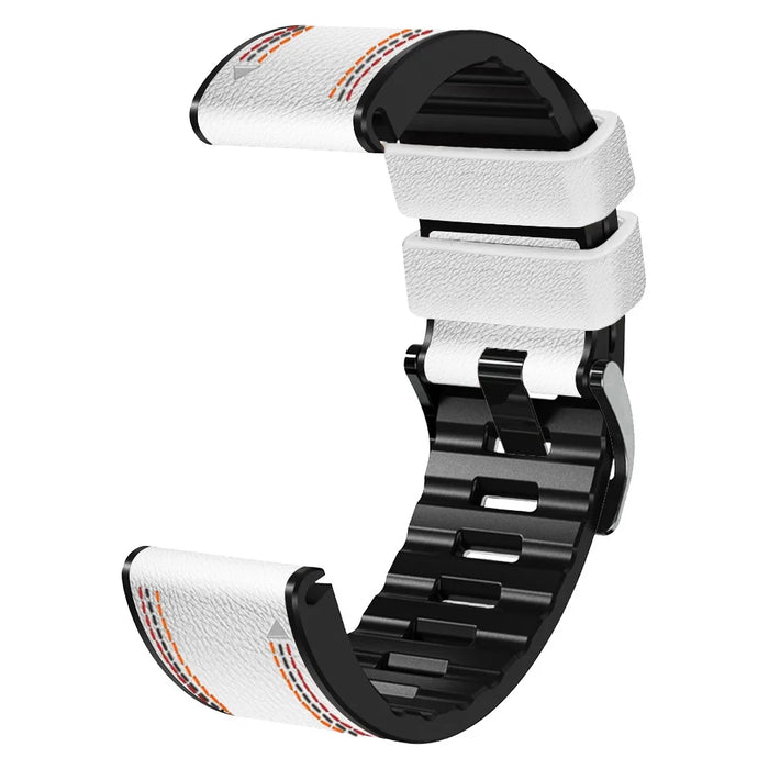 For Garmin Descent G1 / Instinct 2 / Epix Gen2 Quick Release Watch Band PU Leather Coated Silicone Three-color Stitching Line Wristband Strap - White - 3