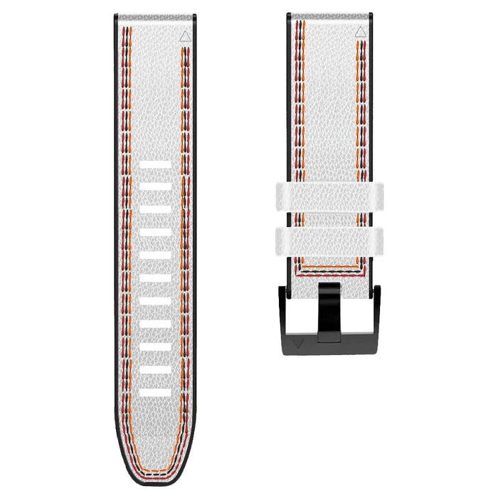 For Garmin Descent G1 / Instinct 2 / Epix Gen2 Quick Release Watch Band PU Leather Coated Silicone Three-color Stitching Line Wristband Strap - White - 4