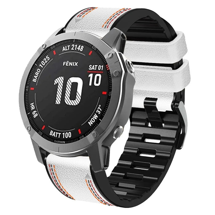 For Garmin Descent G1 / Instinct 2 / Epix Gen2 Quick Release Watch Band PU Leather Coated Silicone Three-color Stitching Line Wristband Strap - White - 5