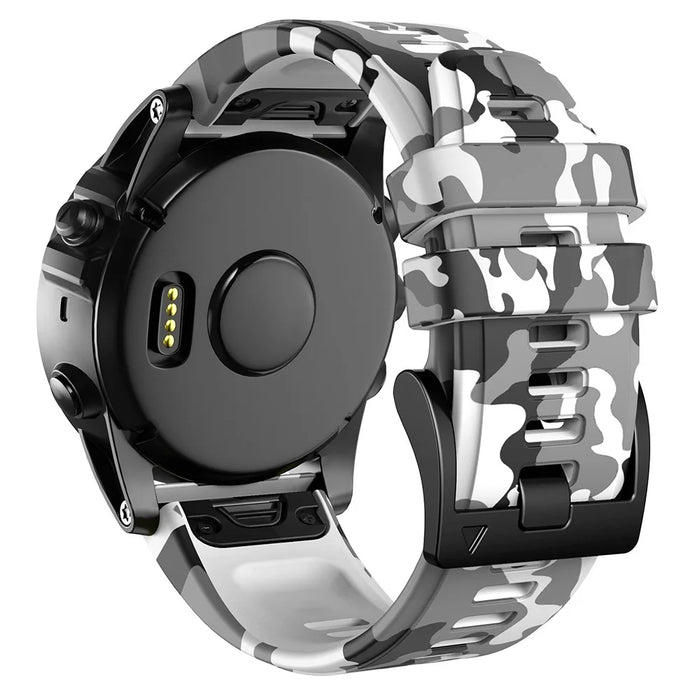For Garmin Descent G1 / Instinct 2 / Epix Gen2 Printed Pattern Watch Band Soft Silicone Quick Release Replacement Sport Strap - Camouflage White - 1