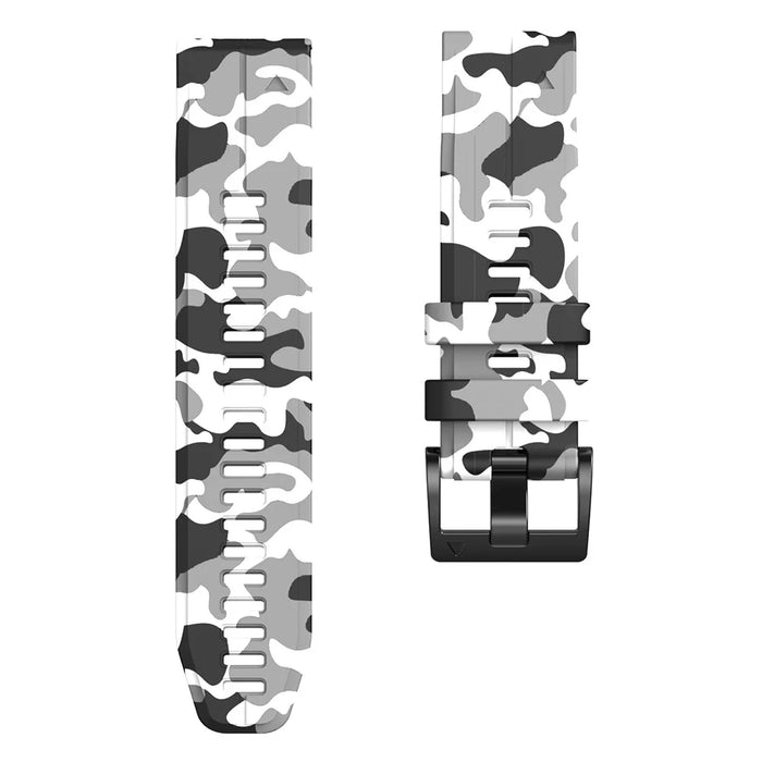 For Garmin Descent G1 / Instinct 2 / Epix Gen2 Printed Pattern Watch Band Soft Silicone Quick Release Replacement Sport Strap - Camouflage White - 3