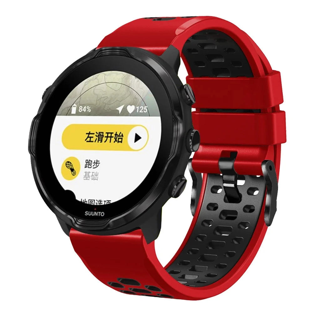For Suunto 7 / 9 / 9 Baro Dual-color Silicone Watch Band 24mm Multi-hole Design Quick Release Wristband Strap - Red / Black - 4