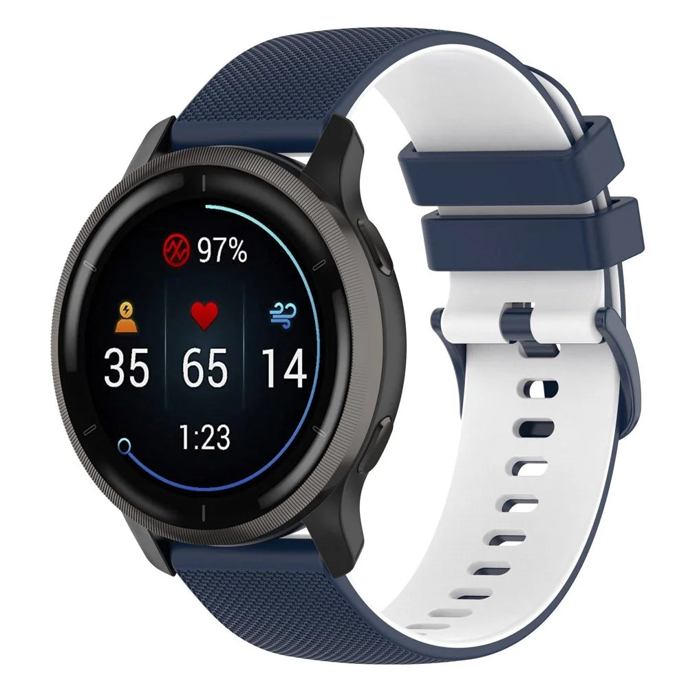 For Suunto 5 Peak / Samsung Galaxy Watch3 45mm Dual-Color Silicone Watch Band 22mm Grid Texture Sport Replacement Strap - Navy Bluewhite - 4