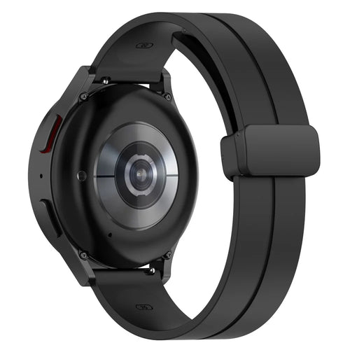 For Samsung Galaxy Watch 6 / Watch 5 / Watch4 40mm / 44mm / Huawei Watch GT 3 42mm / Garmin Venu2 Plus Silicone Watch Band Magnetic Folding Buckle Sport Strap - Black - 1