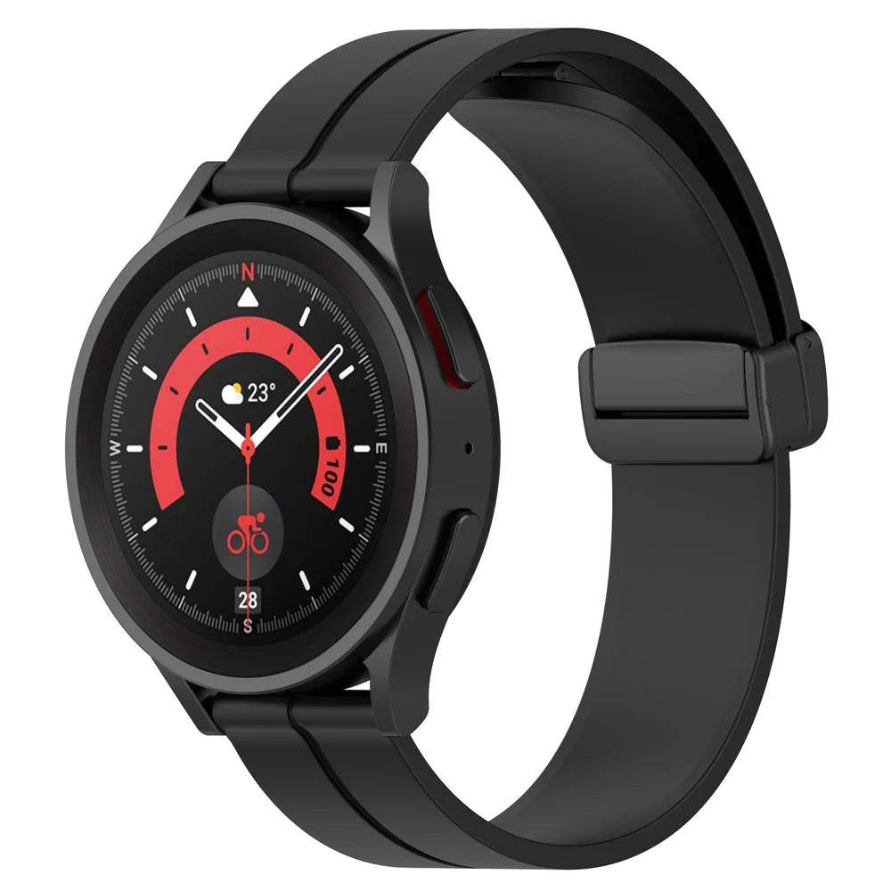 For Samsung Galaxy Watch 6 / Watch 5 / Watch4 40mm / 44mm / Huawei Watch GT 3 42mm / Garmin Venu2 Plus Silicone Watch Band Magnetic Folding Buckle Sport Strap - Black - 5