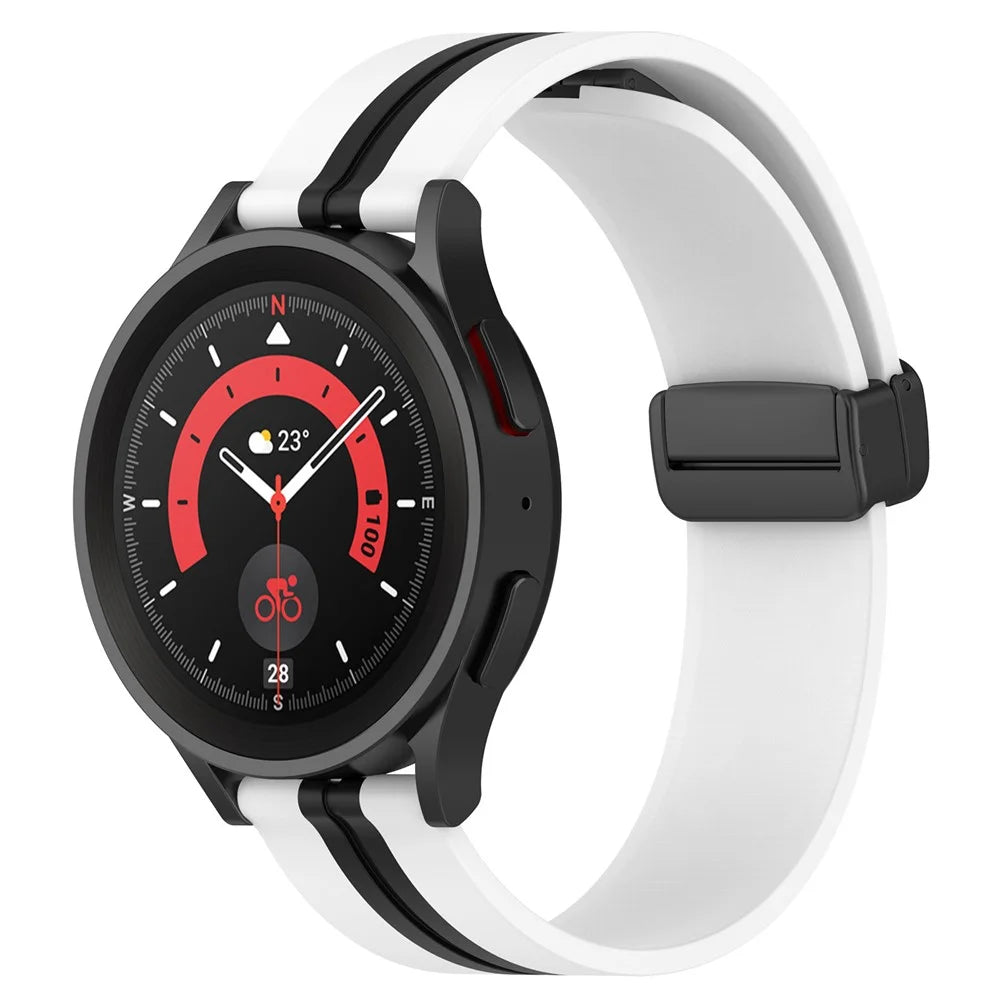 For Samsung Galaxy Watch6 40mm 44mm / Watch6 Classic 43mm 47mm / Watch 5 40mm 44mm / 5 Pro 45mm / Watch4 40mm 44mm Dual Color Sports Strap Magnetic Folding Buckle Silicone Watch Band Replacement - White / Black - 5