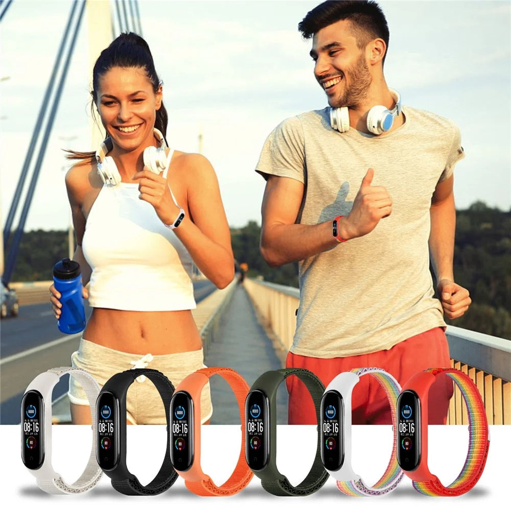 For Xiaomi Mi Band 3 / Band 4 / Band 5 / Band 6 / Band 7 Alpine Loop Nylon Watch Band G-hook Adjustable Sport Strap - Rainbow Color - 5