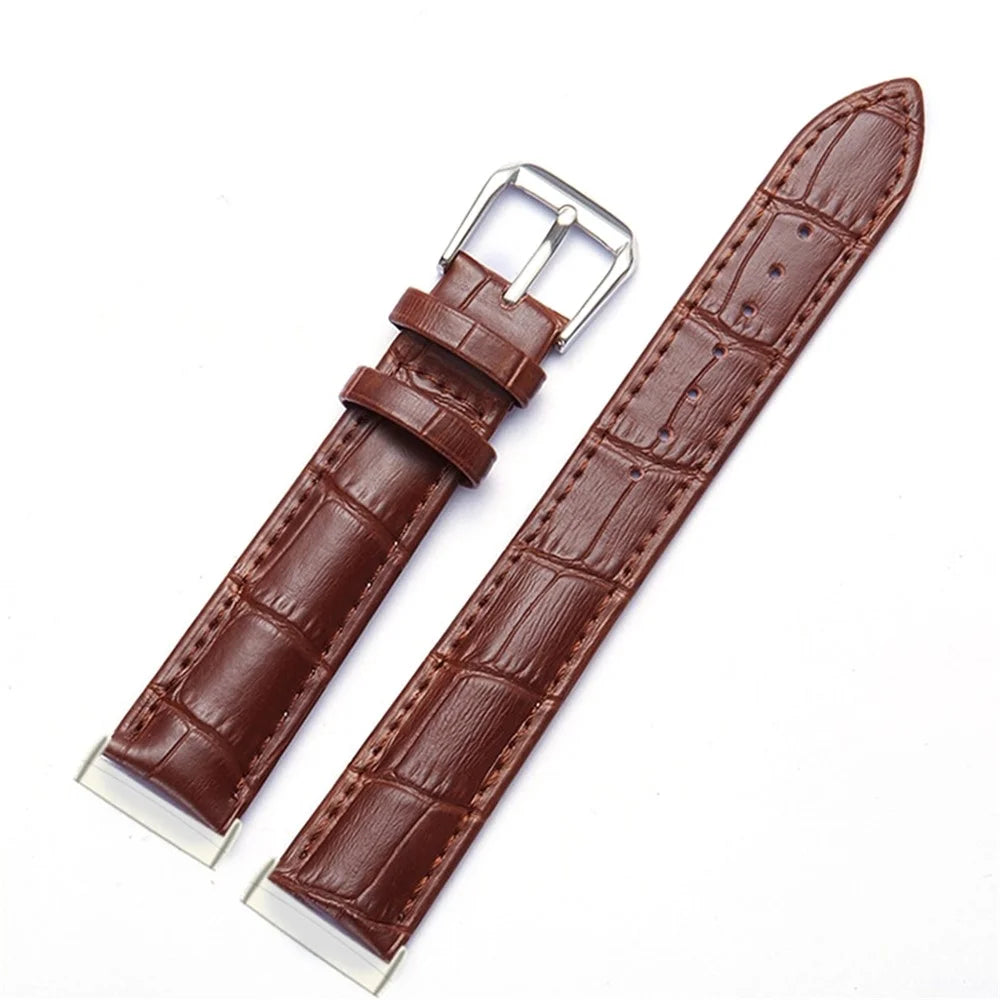 For Fitbit Versa 4 / Sense 2 Genuine Leather Watch Strap Crocodile Texture Replacement Band Stainless Steel Buckle Bracelet - Brown - 1