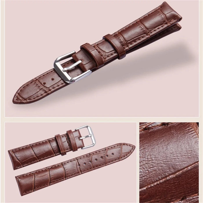 For Fitbit Versa 4 / Sense 2 Genuine Leather Watch Strap Crocodile Texture Replacement Band Stainless Steel Buckle Bracelet - Brown - 5