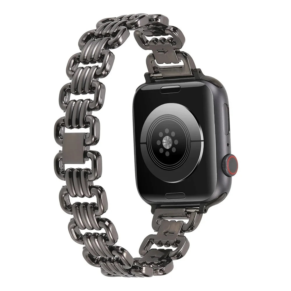 Watch Strap for Apple Watch Series 11 10 42mm / 9 8 7 41mm / SE3 SE2 SE 6 5 4 40mm / 3 2 1 38mm Ring Chain Metal Wrist Band - Black - 1