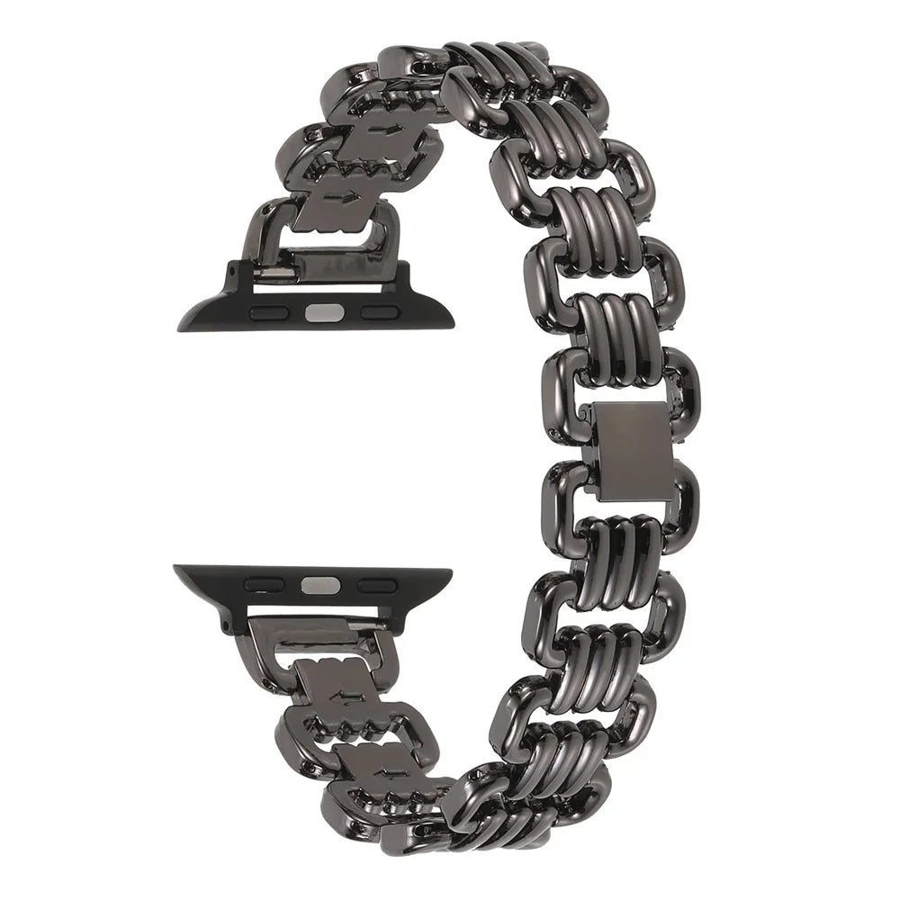 Watch Strap for Apple Watch Series 11 10 42mm / 9 8 7 41mm / SE3 SE2 SE 6 5 4 40mm / 3 2 1 38mm Ring Chain Metal Wrist Band - Black - 3