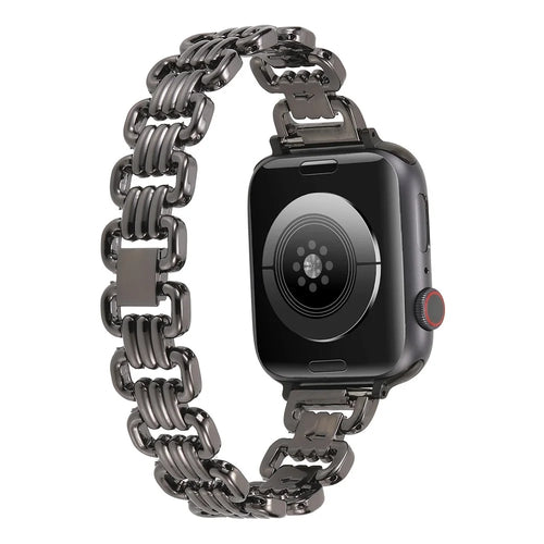 For Apple Watch Ultra 3 2 1 49mm / Series 11 10 46mm / 9 8 7 45mm / SE3 SE2 SE 6 5 4 44mm / 3 2 1 42mm Stylish Ring Links Metal Chain Strap Replacement Smartwatch Wrist Band - Black - 1