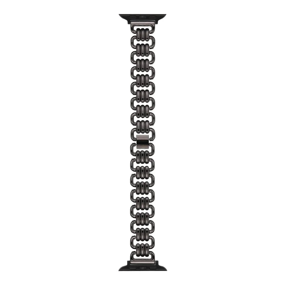 For Apple Watch Ultra 3 2 1 49mm / Series 11 10 46mm / 9 8 7 45mm / SE3 SE2 SE 6 5 4 44mm / 3 2 1 42mm Stylish Ring Links Metal Chain Strap Replacement Smartwatch Wrist Band - Black - 2