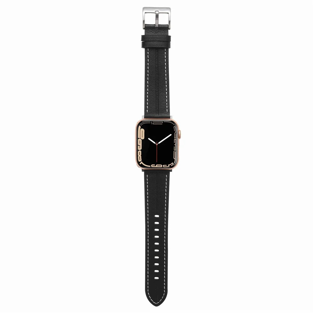 Watch Strap for Apple Watch Series 11 10 42mm / 9 8 7 41mm / SE3 SE2 SE 6 5 4 40mm / 3 2 1 38mm Genuine Leather Watch Band - Black - 3