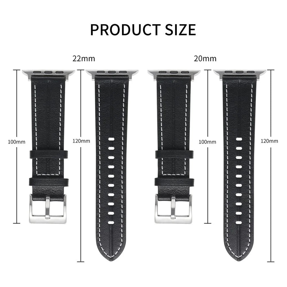 Watch Strap for Apple Watch Series 11 10 42mm / 9 8 7 41mm / SE3 SE2 SE 6 5 4 40mm / 3 2 1 38mm Genuine Leather Watch Band - Black - 5