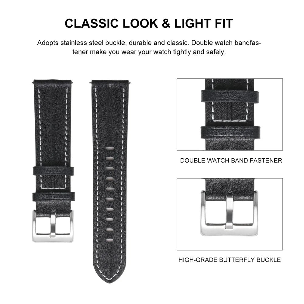 For Realme Watch 3 / Huami Amazfit GTR 4 / GTR 4 Pro Genuine Cow Leather Watch Band 22mm Adjustable Quick Release Replacement Strap - Black - 4