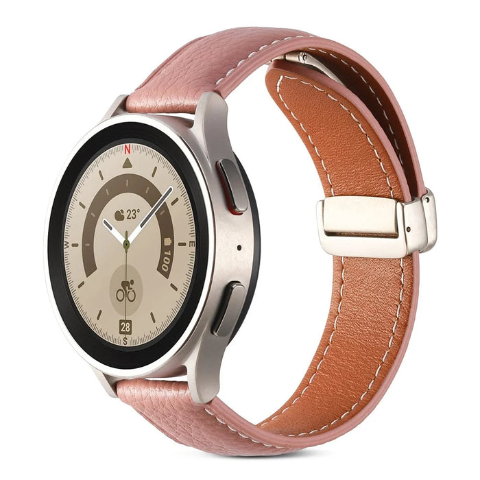 For Coros Pace 2 / Coros Apex 42mm Textured Genuine Leather Watch Band 20mm Quick Release Butterfly Buckle Strap Replacement - Deep Pink - 2