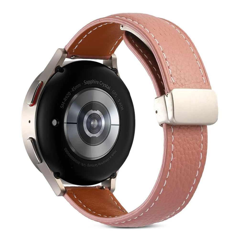 For Realme Watch 3 / Huami Amazfit GTR 4 / GTR 4 Pro Quick Release Watch Band Textured Genuine Leather 22mm Watch Strap with Folding Buckle - Deep Pink - 1