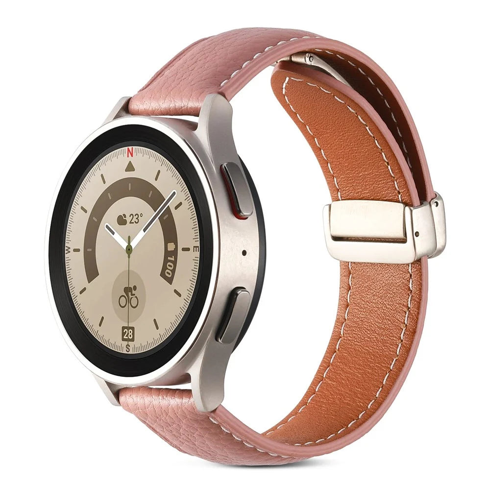 For Realme Watch 3 / Huami Amazfit GTR 4 / GTR 4 Pro Quick Release Watch Band Textured Genuine Leather 22mm Watch Strap with Folding Buckle - Deep Pink - 2