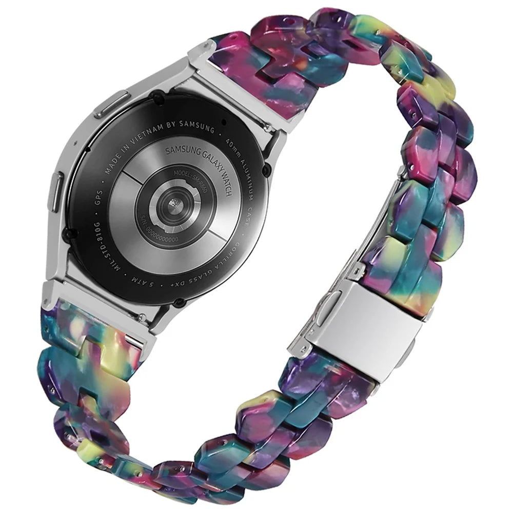 For Samsung Galaxy Watch6 40mm 44mm / Watch6 Classic 43mm 47mm / Watch 5 40mm 44mm / 5 Pro 45mm / Watch4 40mm 44mm Resin Watch Strap Quick Release Watch Band - Purple Green Flower - 1