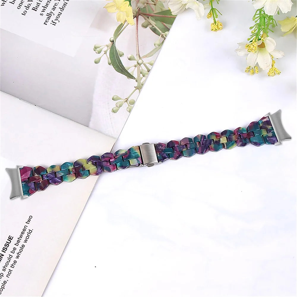For Samsung Galaxy Watch6 40mm 44mm / Watch6 Classic 43mm 47mm / Watch 5 40mm 44mm / 5 Pro 45mm / Watch4 40mm 44mm Resin Watch Strap Quick Release Watch Band - Purple Green Flower - 2
