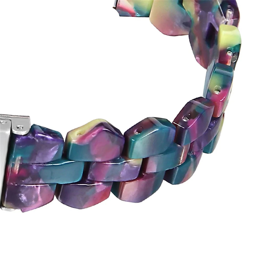 For Samsung Galaxy Watch6 40mm 44mm / Watch6 Classic 43mm 47mm / Watch 5 40mm 44mm / 5 Pro 45mm / Watch4 40mm 44mm Resin Watch Strap Quick Release Watch Band - Purple Green Flower - 3