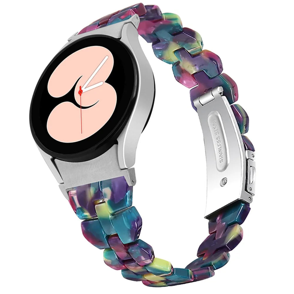 For Samsung Galaxy Watch6 40mm 44mm / Watch6 Classic 43mm 47mm / Watch 5 40mm 44mm / 5 Pro 45mm / Watch4 40mm 44mm Resin Watch Strap Quick Release Watch Band - Purple Green Flower - 4