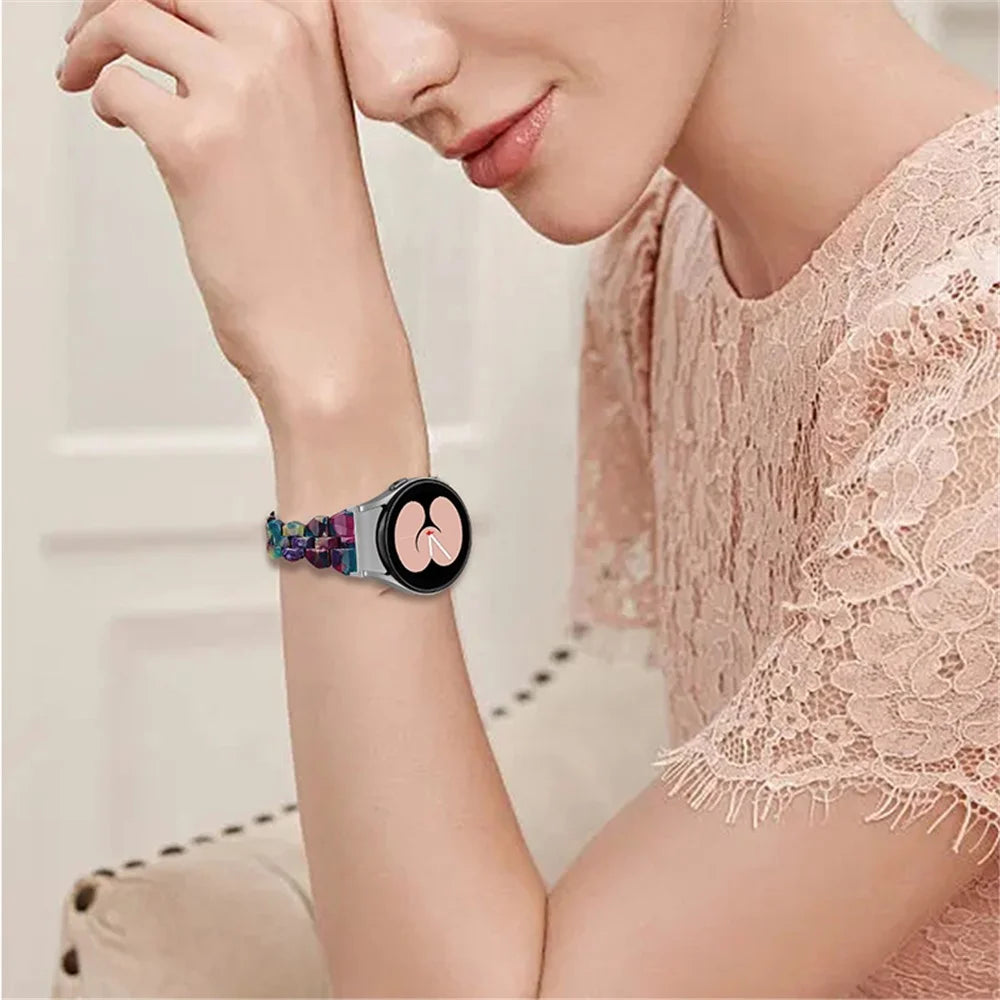 For Samsung Galaxy Watch6 40mm 44mm / Watch6 Classic 43mm 47mm / Watch 5 40mm 44mm / 5 Pro 45mm / Watch4 40mm 44mm Resin Watch Strap Quick Release Watch Band - Purple Green Flower - 5