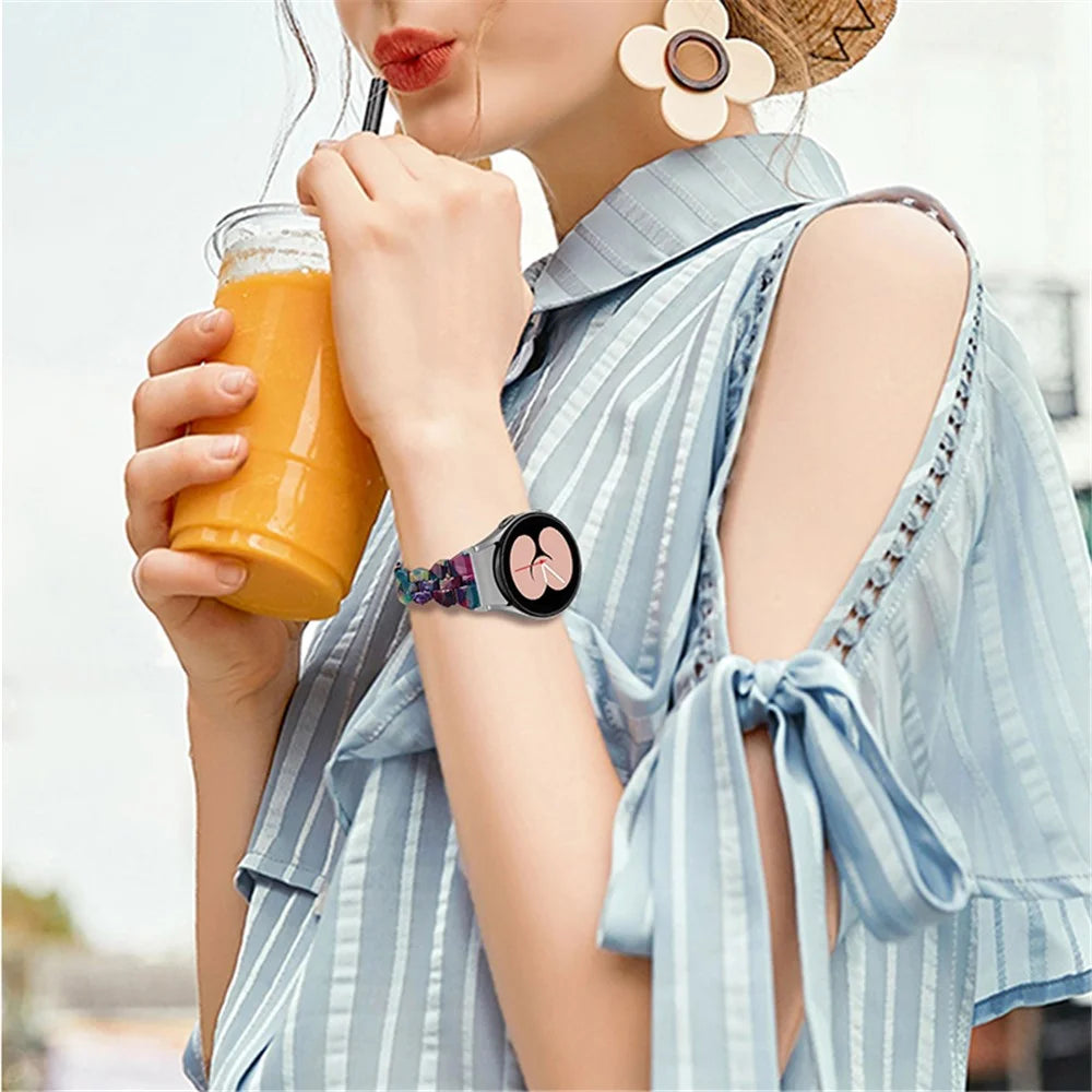 For Samsung Galaxy Watch6 40mm 44mm / Watch6 Classic 43mm 47mm / Watch 5 40mm 44mm / 5 Pro 45mm / Watch4 40mm 44mm Resin Watch Strap Quick Release Watch Band - Purple Green Flower - 6