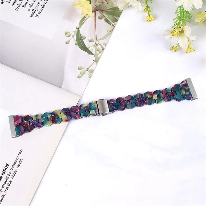 For Fitbit Versa 3 / Sense, Universal Resin Watch Strap Quick Release Smart Bracelet Band - Purple Green Flower - 2